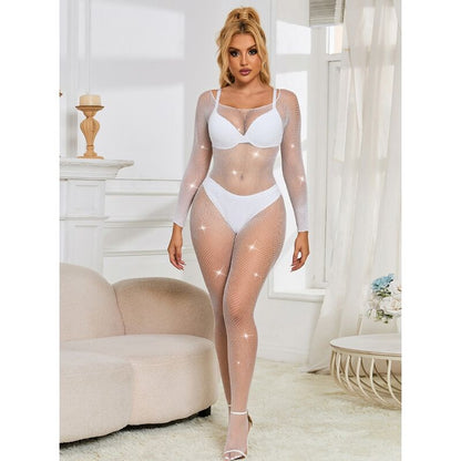 SUBBLIME - 952396 BODYSTOCKING RESILLE AVEC LOSANGES MANCHES LONGUES BLANC TAILLE UNIQUE - 7eme ciel