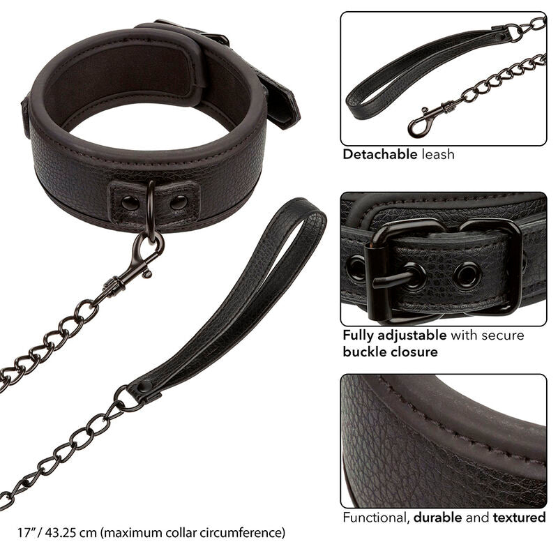 CALEXOTICS - NOCTURNAL COLLIER ET LAISSE EN CUIR RÉGLABLE NOIR - 7eme ciel