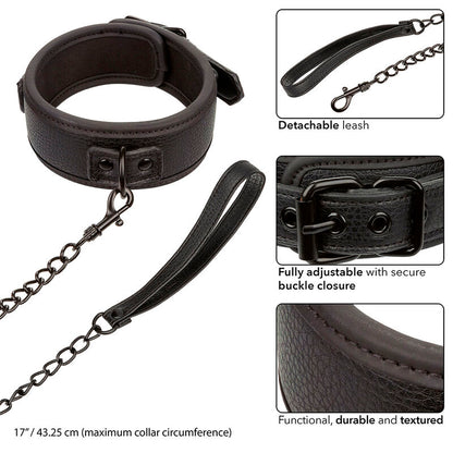 CALEXOTICS - NOCTURNAL COLLIER ET LAISSE EN CUIR RÉGLABLE NOIR - 7eme ciel