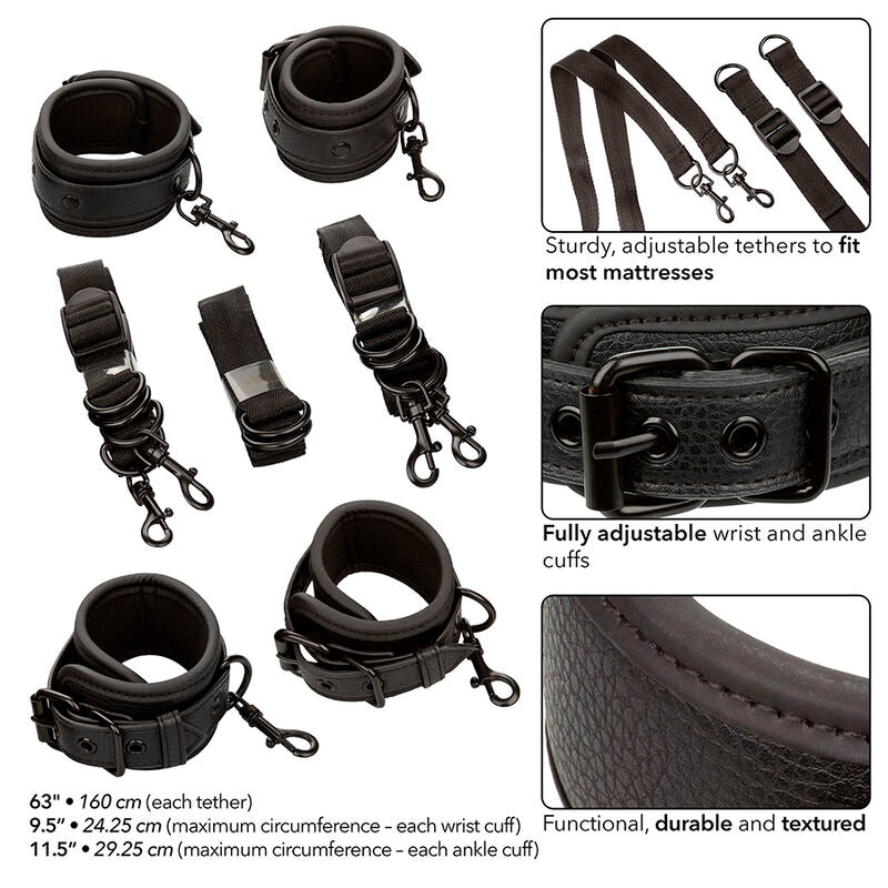 CALEXOTICS - NOCTURNAL CEINTURE DE LIT RÉGLABLE EN CUIR NOIR - 7eme ciel