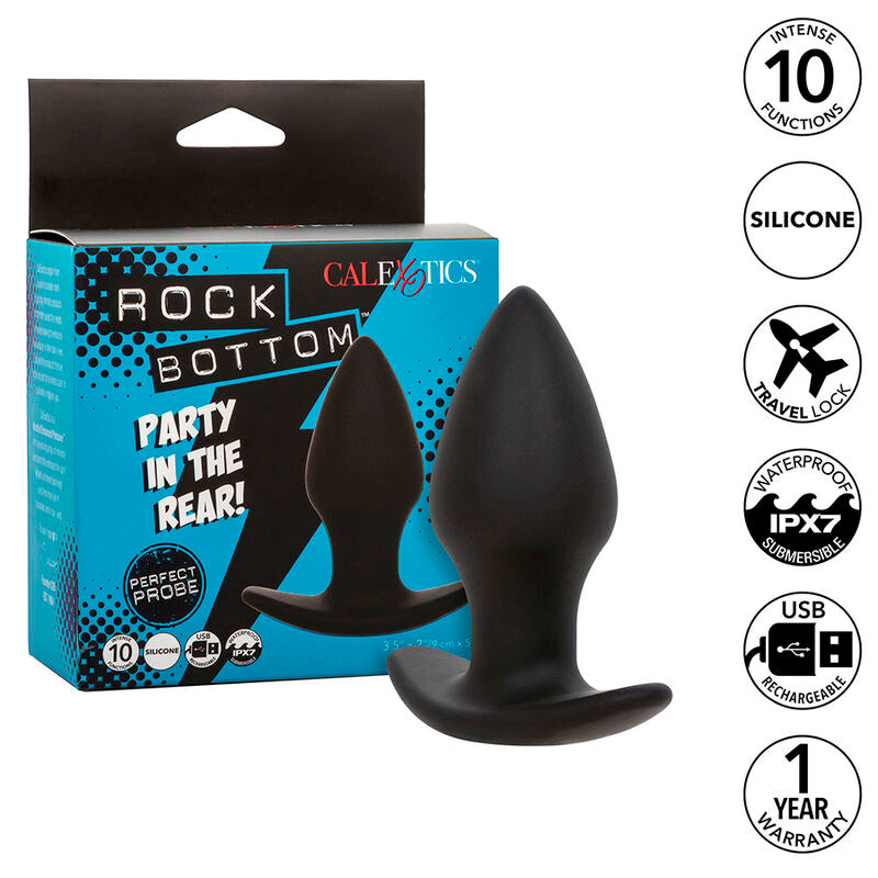 CALEXOTICS - ROCK BOTTOM PLUG ANAL PARFAIT 10 VIBRATIONS SILICONE NOIR - 7eme ciel