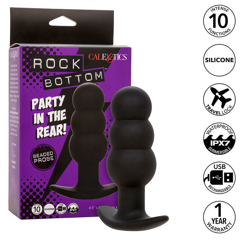 CALEXOTICS - ROCK BOTTOM PLUG ANAL PERLÉ 10 VIBRATIONS SILICONE NOIR - 7eme ciel