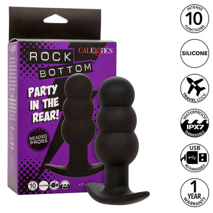 CALEXOTICS - ROCK BOTTOM PLUG ANAL PERLÉ 10 VIBRATIONS SILICONE NOIR - 7eme ciel