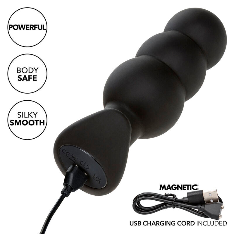 CALEXOTICS - ROCK BOTTOM PLUG ANAL PERLÉ 10 VIBRATIONS SILICONE NOIR - 7eme ciel
