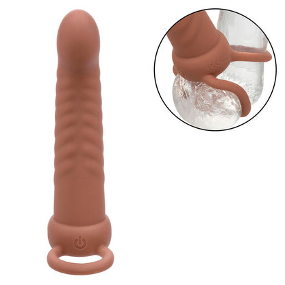 CALEXOTICS - MAXX RIBBED DOUBLE PÉNÉTRATEUR 10 VIBRATIONS MARRON - 7eme ciel