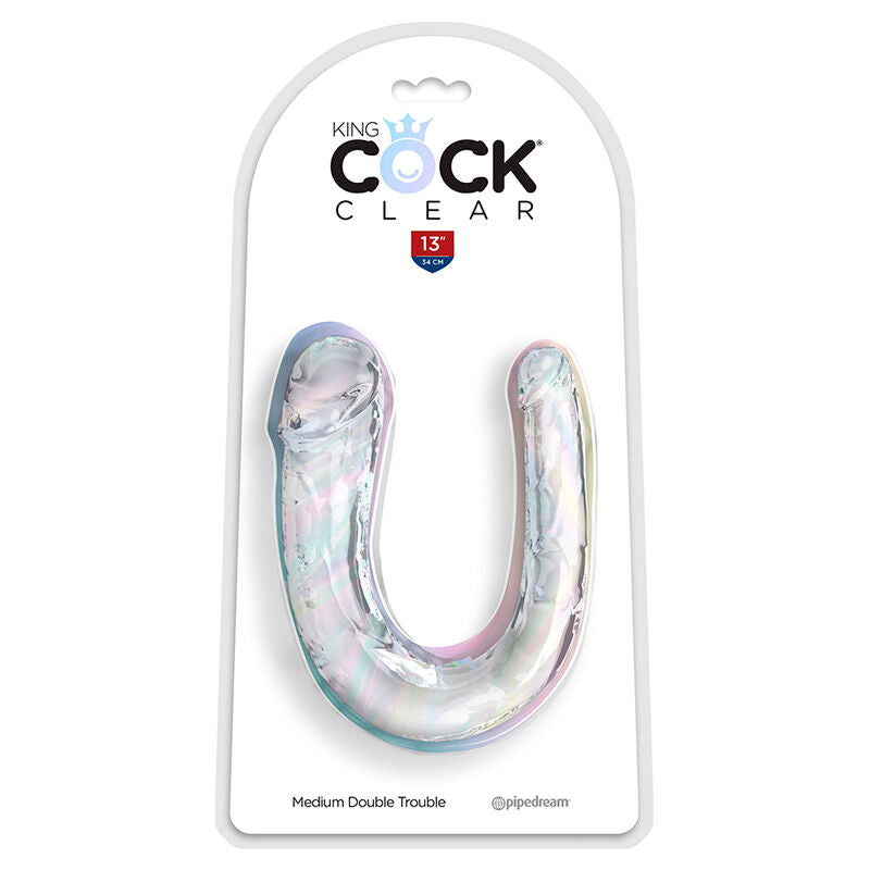 KING COCK - DOUBLE TROUBLE DOUBLE GODE 33 CM TRANSPARENT - 7eme ciel
