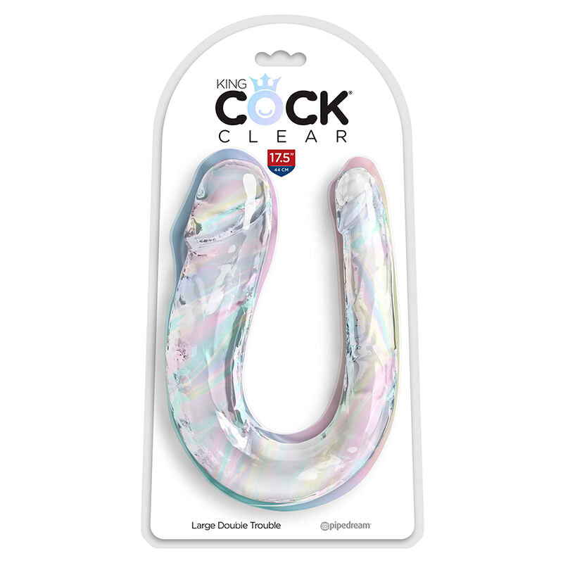 KING COCK - DOUBLE TROUBLE DOUBLE GODE 44 CM TRANSPARENT - 7eme ciel
