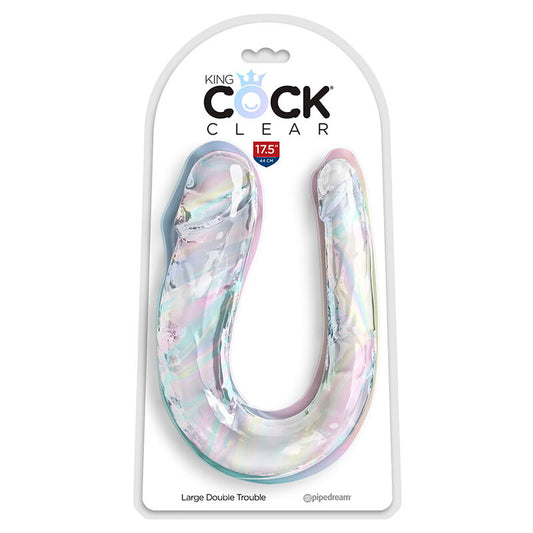 KING COCK - DOUBLE TROUBLE DOUBLE GODE 44 CM TRANSPARENT - 7eme ciel