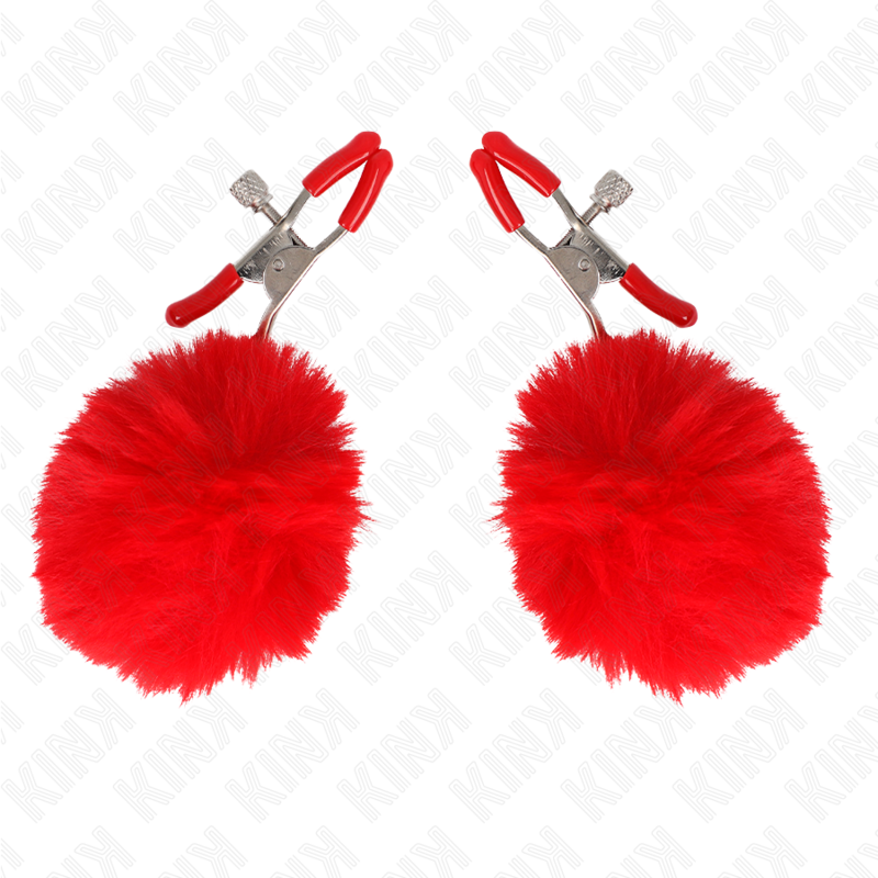 KINK - PINCE A METON BOULE FAUSSE FOURRURE ROUGE 6 CM - 7eme ciel