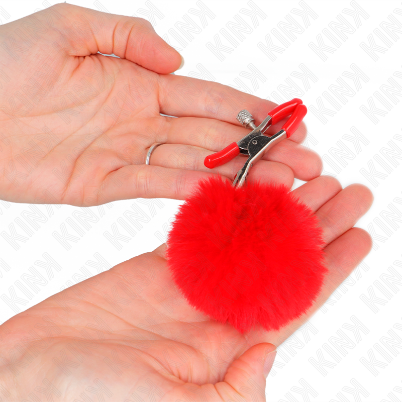 KINK - PINCE A METON BOULE FAUSSE FOURRURE ROUGE 6 CM - 7eme ciel