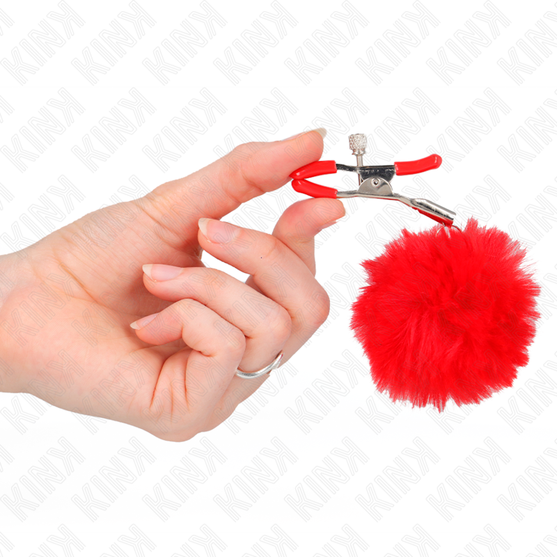 KINK - PINCE A METON BOULE FAUSSE FOURRURE ROUGE 6 CM - 7eme ciel