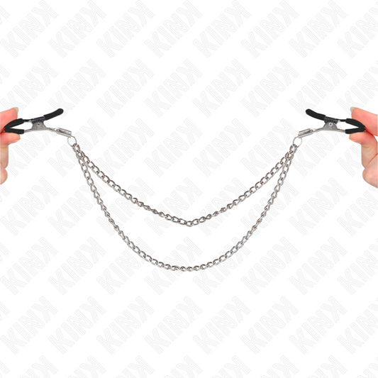 KINK - PINCES À TETEAUX AVEC 2 CHAÎNES ÉPAISSES ARGENT 20/23 CM - 7eme ciel