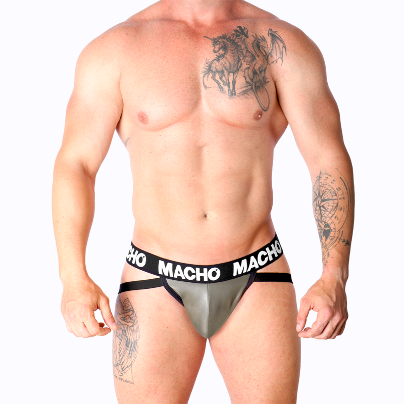 MACHO - MX27GR JOCK CUIR GRIS BEIGE S - 7eme ciel