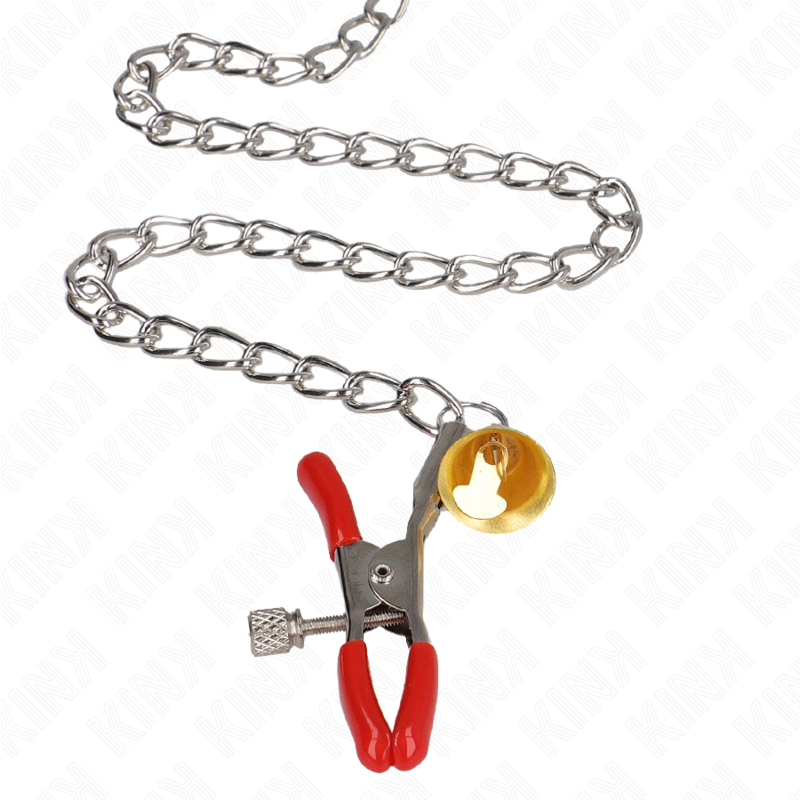 KINK - PINCES À TAMELON ET CLITO BELL TRIPLE ROUGE AVEC CHAINE 30 CM - 7eme ciel