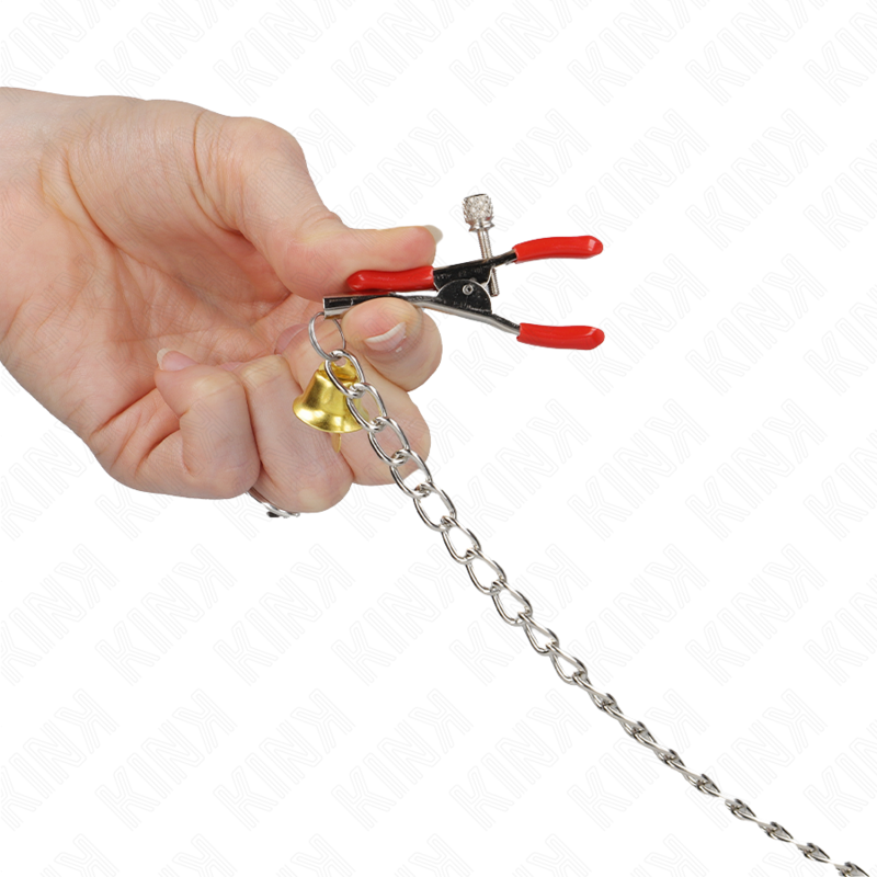 KINK - PINCES À TAMELON ET CLITO BELL TRIPLE ROUGE AVEC CHAINE 30 CM - 7eme ciel