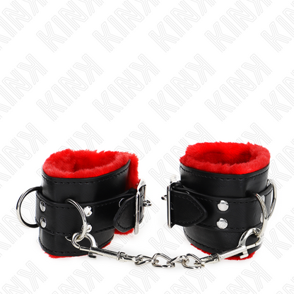 KINK - APPUI-POIGNETS DOUBLÉS DE FOURRURE AVEC TROUS CARRÉS CEINTURE ROUGE ET NOIRE RÉGLABLE 17-29 CM X 6 CM - 7eme ciel
