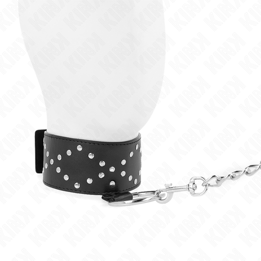 KINK - COLLIER 65 CM AVEC LAISSE AVEC CLOUS ARGENTÉS MODÈLE 3 RÉGLABLE 36-43 CM X 5 CM - 7eme ciel