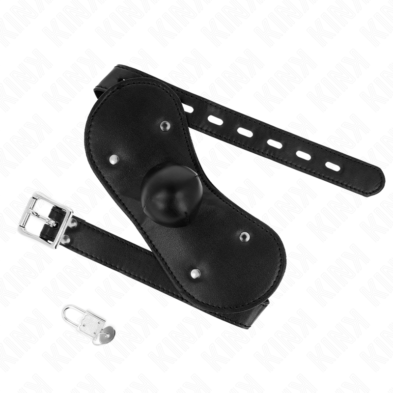 KINK - MASQUE BOUCLES BALL GAG AVEC SERRURE RÉGLABLE 42-60 CM - 7eme ciel