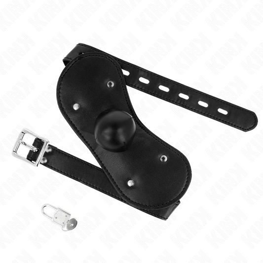 KINK - MASQUE BOUCLES BALL GAG AVEC SERRURE RÉGLABLE 42-60 CM - 7eme ciel