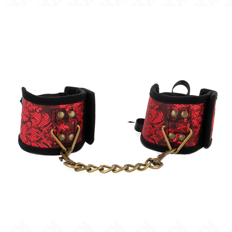 KINK - ATTACHE-POIGNETS SCANDAL DÉTAILS DENTELLE ROUGE-NOIR 24,5 CM X 6,5 CM - 7eme ciel