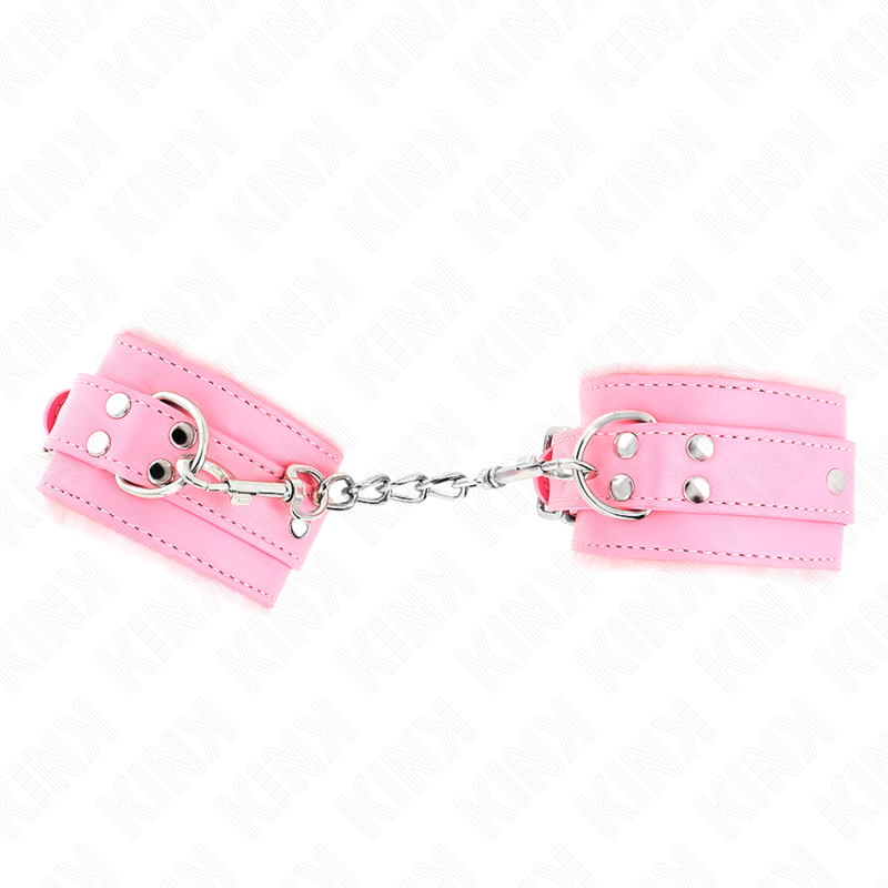 KINK - APPUI-POIGNETS DOUBLÉS DE FOURRURE ROSE AVEC CEINTURE ROSE RÉGLABLE 17-29 CM X 6 CM - 7eme ciel