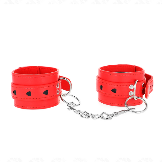 KINK - APPAREILS-POIGNETS ROUGES AVEC INCRUSTATION COEUR NOIR RÉGLABLE 21-28 CM X 5,5 CM - 7eme ciel