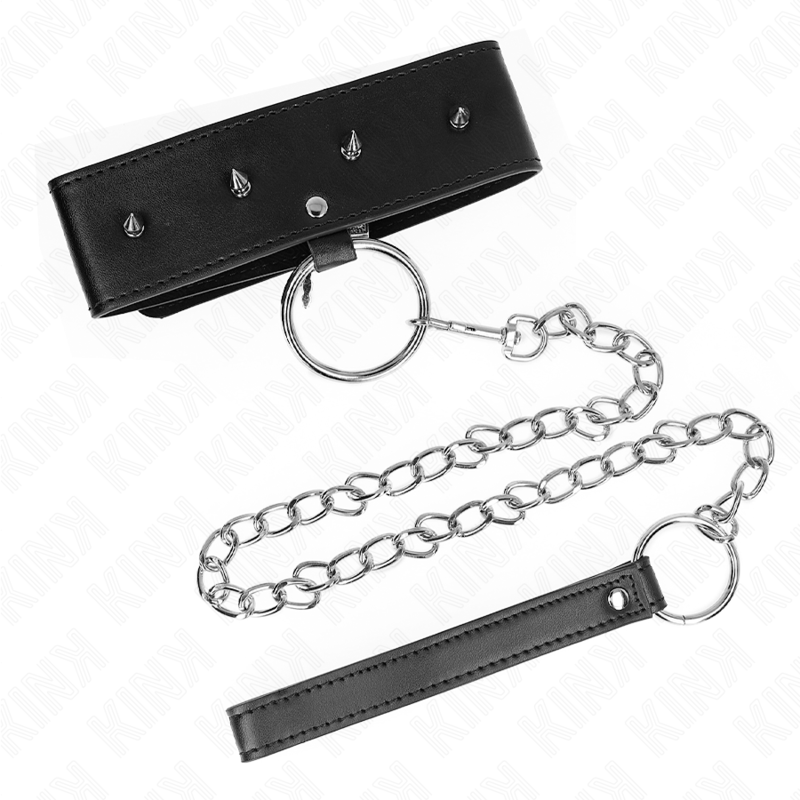 KINK - COLLIER 65 CM AVEC LAISSE AVEC CLOUS ARGENTÉS MODÈLE 2 RÉGLABLE 36-43 CM X 5 CM - 7eme ciel