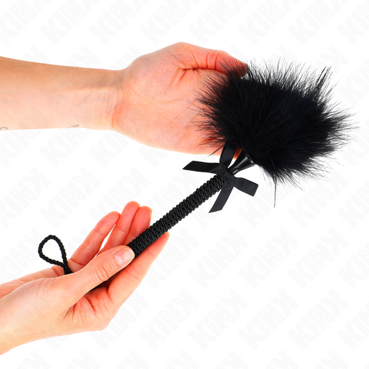 KINK - Baguette en corde de nylon avec plumes chatouillantes et noeud noir 25 cm - 7eme ciel