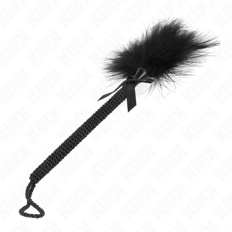 KINK - Baguette en corde de nylon avec plumes chatouillantes et noeud noir 25 cm - 7eme ciel