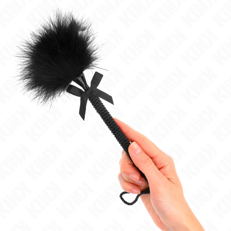 KINK - Baguette en corde de nylon avec plumes chatouillantes et noeud noir 25 cm - 7eme ciel