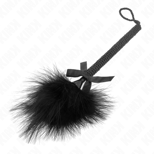 KINK - Baguette en corde de nylon avec plumes chatouillantes et noeud noir 25 cm - 7eme ciel