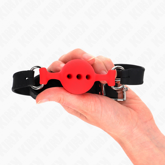 KINK - BÂILLON ENTIÈREMENT SILICONE 55 x 2 CM AVEC BOULE DE 4 CM TAILLE S ROUGE AJUSTABLE 35-51 CM - 7eme ciel