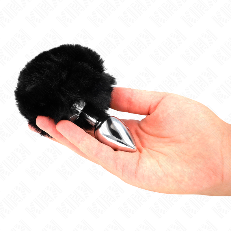 KINK - BOUCHON EN ACIER INOXYDABLE 7 x 3 CM AVEC QUEUE DE LAPIN EN FAUSSE FOURRURE NOIRE 8 CM - 7eme ciel