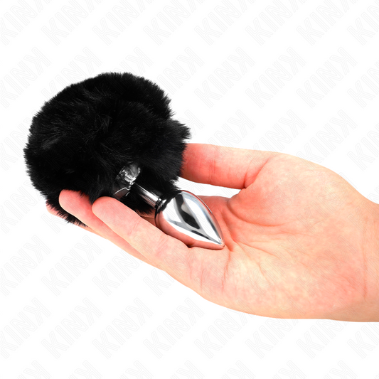 KINK - BOUCHON EN ACIER INOXYDABLE 7 x 3 CM AVEC QUEUE DE LAPIN EN FAUSSE FOURRURE NOIRE 8 CM - 7eme ciel