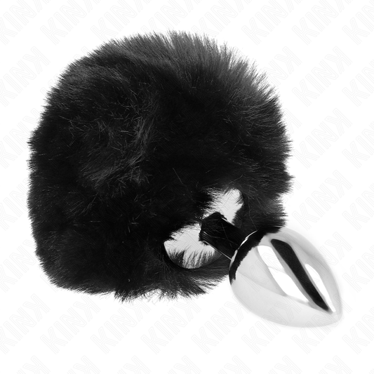 KINK - BOUCHON EN ACIER INOXYDABLE 7 x 3 CM AVEC QUEUE DE LAPIN EN FAUSSE FOURRURE NOIRE 8 CM - 7eme ciel