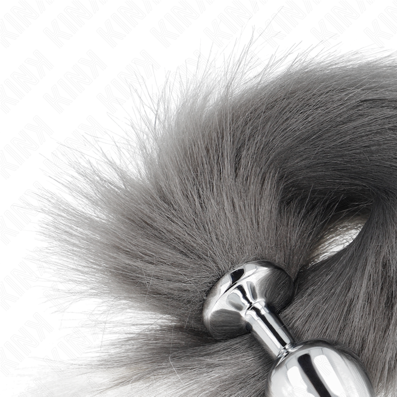 KINK - PLUG ANAL TAILLE M 8 X 3,5 CM AVEC QUEUE SYNTHÉTIQUE 40 CM GRIS ET BLANC - 7eme ciel