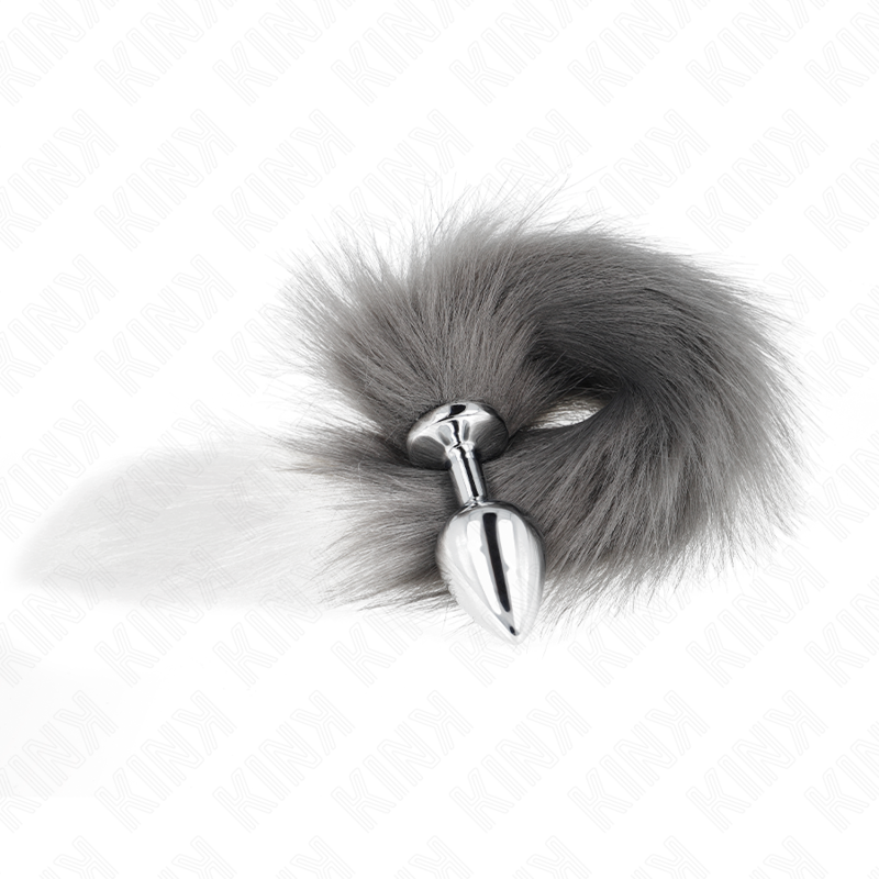 KINK - PLUG ANAL TAILLE M 8 X 3,5 CM AVEC QUEUE SYNTHÉTIQUE 40 CM GRIS ET BLANC - 7eme ciel
