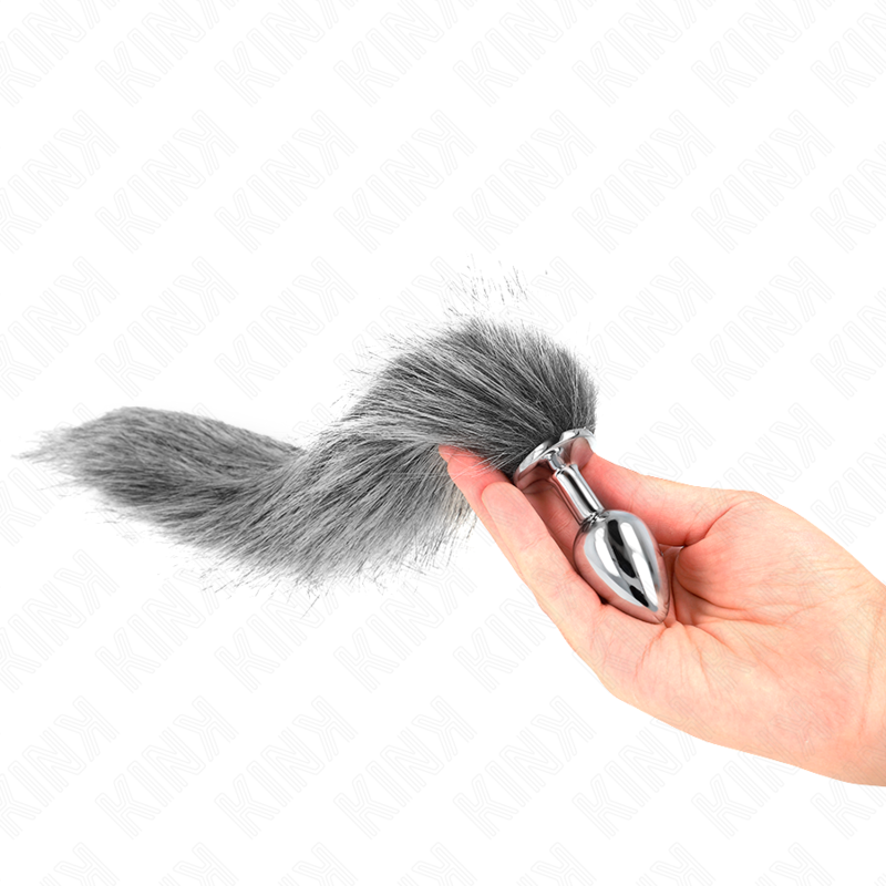 KINK - PLUG ANAL TAILLE S 7 X 3 CM AVEC QUEUE SYNTHÉTIQUE 40 CM GRIS - 7eme ciel