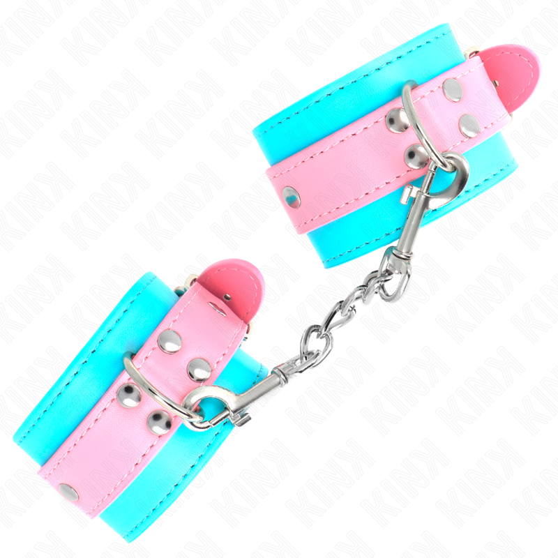 KINK - MIGNONS ATTENTES-POIGNETS BLEU/ROSE AJUSTABLES 16-28 CM X 5 CM - 7eme ciel