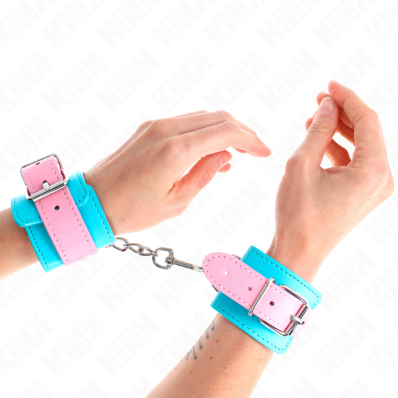 KINK - MIGNONS ATTENTES-POIGNETS BLEU/ROSE AJUSTABLES 16-28 CM X 5 CM - 7eme ciel