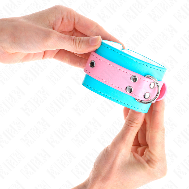 KINK - MIGNONS ATTENTES-POIGNETS BLEU/ROSE AJUSTABLES 16-28 CM X 5 CM - 7eme ciel