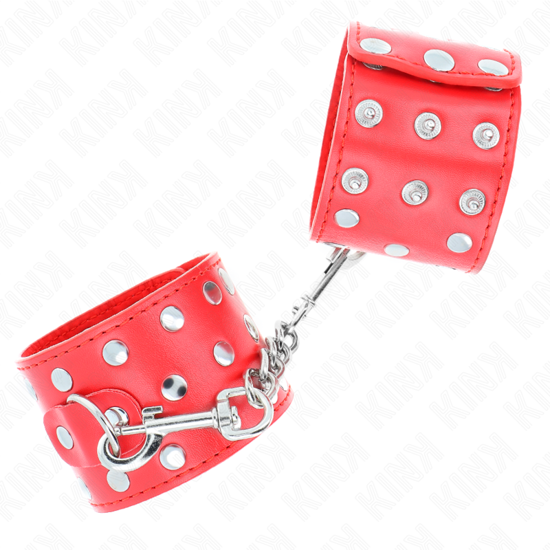 KINK - APPAREILS DE RETENUE POIGNETS AVEC FERMETURE PRESSION PLEINE DE RIVETS ROUGE AJUSTABLE 19-24 CM X 5,5 CM - 7eme ciel