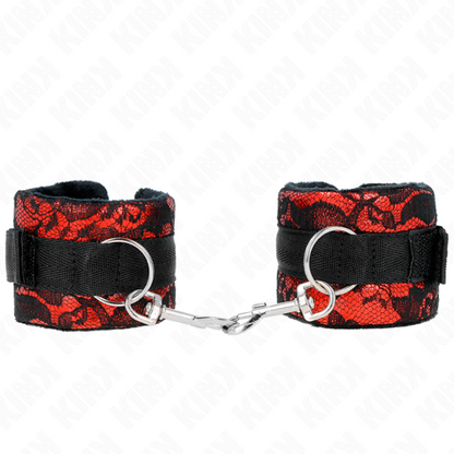 KINK - ATTENTES-POIGNETS COURTES EN DENTELLE DE VELOURS ET RELIURE EN NYLON ROUGE / NOIR 23 X 6,5 CM - 7eme ciel