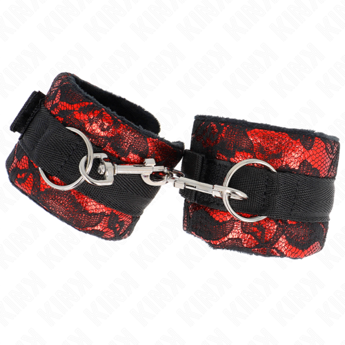 KINK - ATTENTES-POIGNETS COURTES EN DENTELLE DE VELOURS ET RELIURE EN NYLON ROUGE / NOIR 23 X 6,5 CM - 7eme ciel