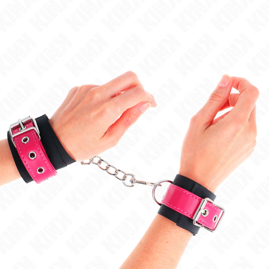 KINK - APPUI-POIGNETS EN NYLON NOIR AVEC CEINTURE EN CUIRETTE ROSE FRAMBOISE AJUSTABLE 19-29 CM X 5,1 CM - 7eme ciel