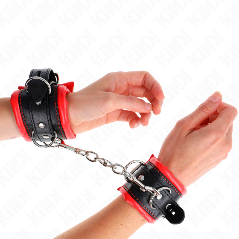 KINK - APPUI-POIGNETS LOURDS DOUBLÉS DE FOURRURE ROUGE AJUSTABLES 20-30 CM X 6 CM - 7eme ciel