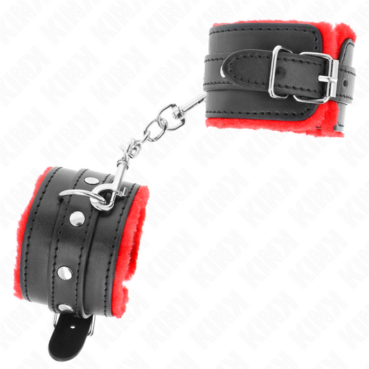 KINK - APPUI-POIGNETS DOUBLÉS DE FOURRURE PREMIUM ROUGE AVEC CEINTURE NOIRE RÉGLABLE 17-29 CM X 6 CM - 7eme ciel
