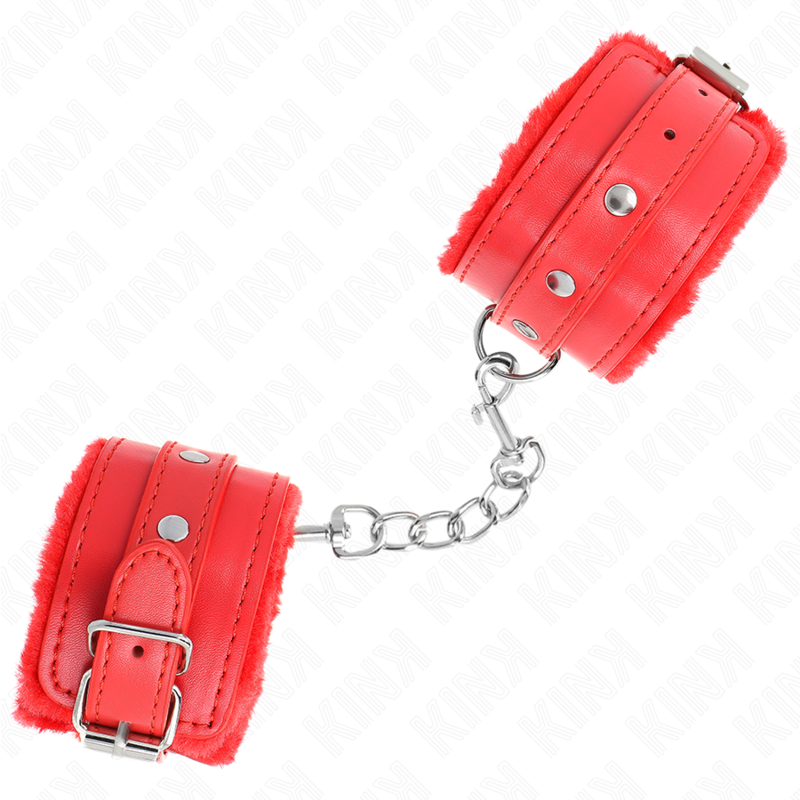 KINK - APPUI-POIGNETS DOUBLÉS DE FOURRURE PREMIUM ROUGE AVEC CEINTURE ROUGE RÉGLABLE 17-29 CM X 6 CM - 7eme ciel