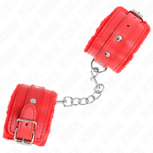 KINK - APPUI-POIGNETS DOUBLÉS DE FOURRURE PREMIUM ROUGE AVEC CEINTURE ROUGE RÉGLABLE 17-29 CM X 6 CM - 7eme ciel