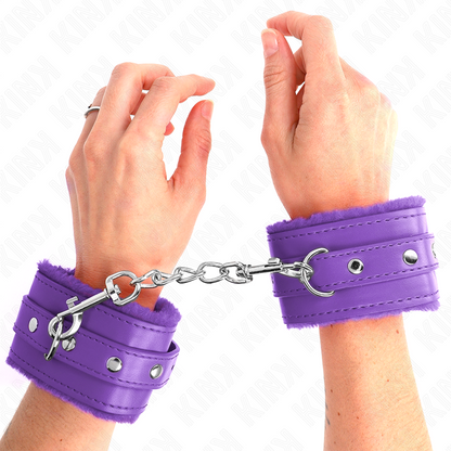 KINK - APPUI-POIGNETS DOUBLÉS DE FOURRURE PREMIUM VIOLET AVEC CEINTURE VIOLET AJUSTABLE 17-29 CM X 6 CM - 7eme ciel